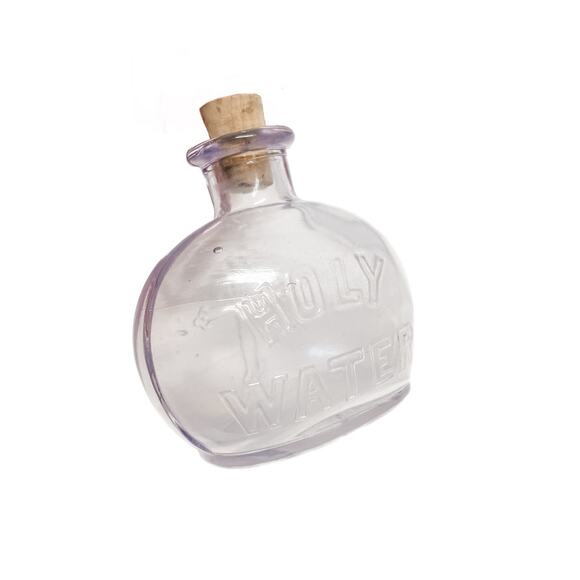 Vintage Rare Holy Water Bottle Amethyst (Purple) Embossed with Cross - Picture 3 of 9